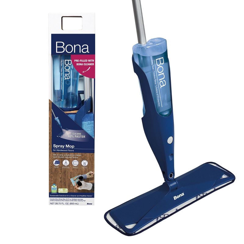 Bona Wood Floor Mop Starter Kit - 1 Spray Mop, 1 Reusable Microfiber Mopping Pad, 1 Refillable Wood Floor Cleaner Liquid, 1 of 12