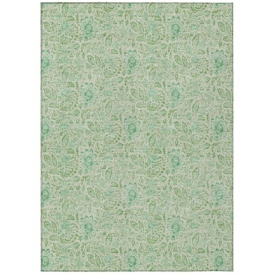 Sage And Artichoke Green Floral Washable Indoor Outdoor Area Rug