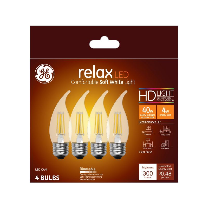GE 4pk 4W 40W Equivalent Relax LED Decorative Light Bulbs Soft White, 1 of 4