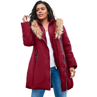 Roaman's Women's Plus Size Asymmetrical Double Layer Puffer Coat