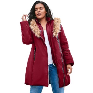 Roaman's Women's Plus Size Asymmetrical Double Layer Puffer Coat - 1 of 4