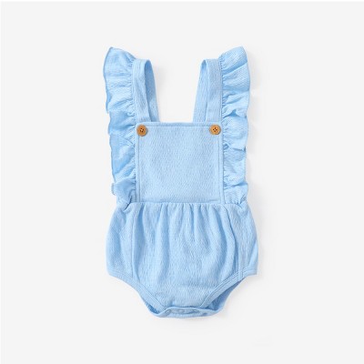 PATPAT Baby Girl Ruffle Romper Infant Cute Jumpsuits Wooden Button Sleeveless Onesies