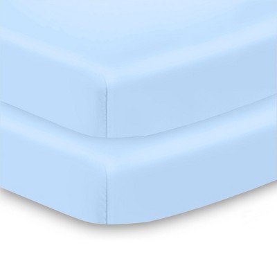 BreathableBaby All-in-One Fitted Sheet & Waterproof Cover, For 38" x 24" Mini Crib Mattress (2-Pack), Light Blue