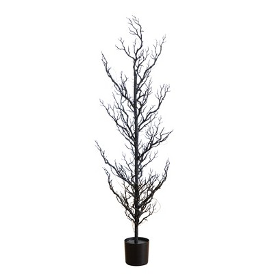 Nearly Natural 4-ft Pre-Lit Artificial Halloween Black Spooky Twig Tree with 160 Orange & Purple Copper Wire String LED Lights