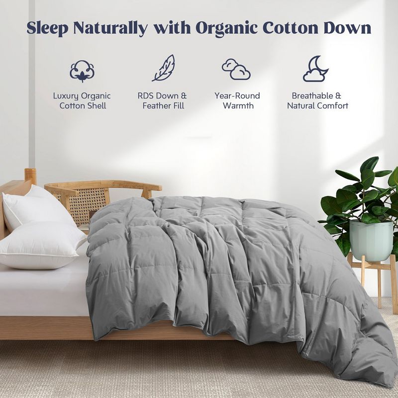 Puredown All Season 100% Organic Cotton Down Duvet Insert Medium Warmth Comforter, 3 of 11