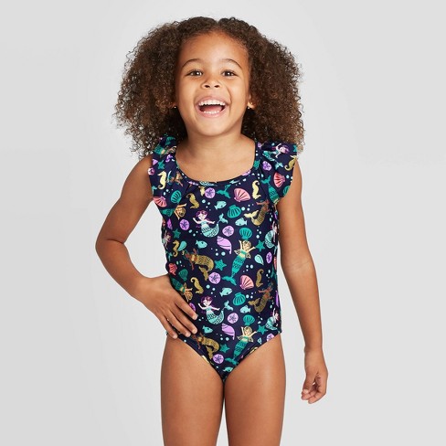 Kids Girl One Piece Swimwear,Toddler Ruffles Floral Monokini Beach Bathing Suit Color : Navy Blue, Size : 4T~5T