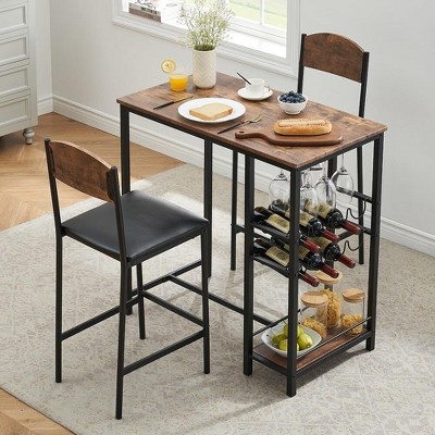 Bar Table Set of 2 with Footrest, Kitchen Dining Table with 2 Upholstered Chairs