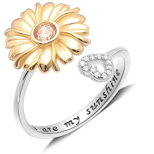 Sunflower Heart Ring Womens Cubic Zirconia Sterling Silver Ginger Lyne Collection - 1 of 4