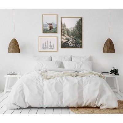 Highland Cow and Mountain Landscape Canvas Art Set