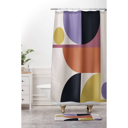 Black White Art Geometric Pattern Abstract Shower Curtain Set for Bathroom  Decor