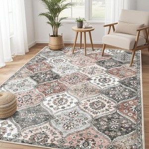 Vintage Washable Door Mat Small Farmhouse Floral Accent Rugs with Non-Slip Backing, Stain-Resistant Oriental Indoor Carpet - 1 of 4