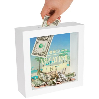 Americanflat 6x6 Vacation Fund Shadow Box Frame with Polished Glass - Money Saver Shadow Box with Slot On Top for Wall - Adventure Fund Money Boxes