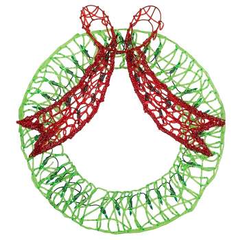 Northlight 20" Green and Red Lighted Wreath and Bow Christmas Window Silhouette Decoration