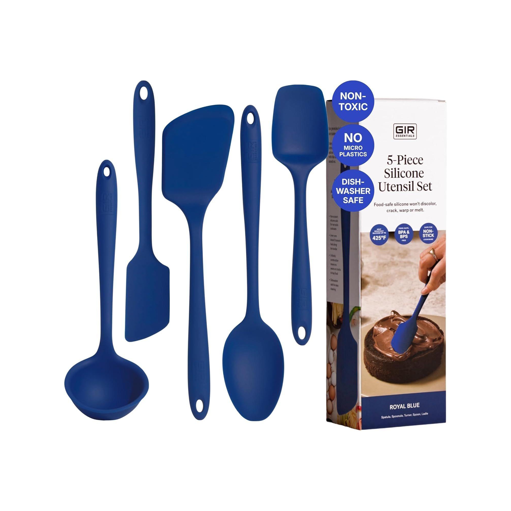 GIR Get It Right 5 Piece Essentials Silicone Cooking Utensils Set Nonstick Heat Resistant Kitchen Utensils for Cooking and Baking, Royal Blue