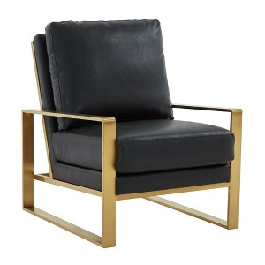 LeisureMod Jefferson Accent Arm Chair Upholstered in Faux Leather with Gold Stainless Steel Frame - 1 of 4
