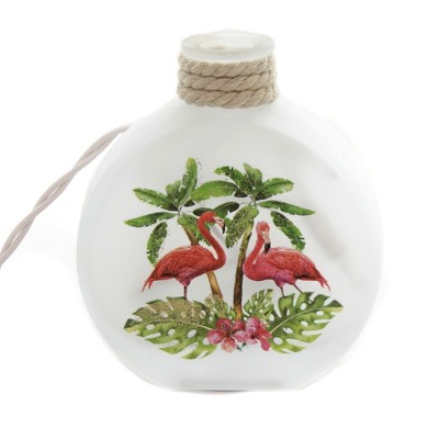 Stony Creek 7.0 Inch Flamingo Oval Jar With Rope Palm Trees Novelty Sculpture Lights