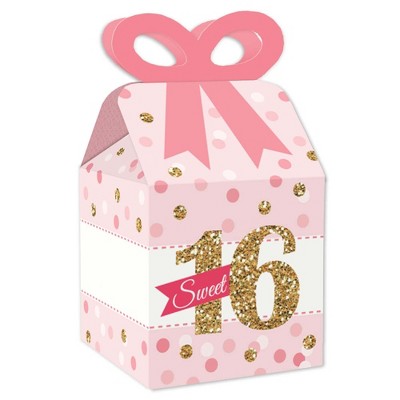 Big Dot of Happiness Sweet 16 - Square Favor Gift Boxes - 16th Birthday Party Bow Boxes - Set of 12