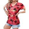 Nlife Womens Puff Short Sleeve Hawaiian Shirts Floral Tropic Printed Pleated V Neck Summer Casual T-Shirt Trendy Boho Blouses Tops - 2 of 4