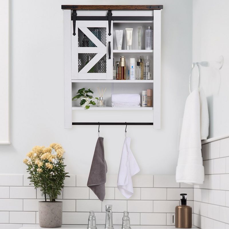 Over The Toilet Bathroom Cabinet with Sliding Barn Door, Bathroom Organizer Cabinet with Towels Bar, 5 of 8