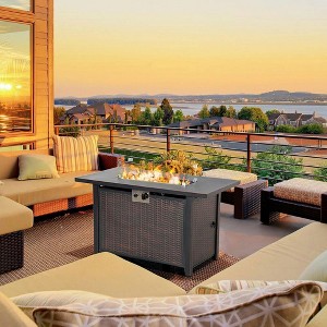 Resenkos 43 Inch Outdoor Propane Fire Pit Table, 50,000 BTU Gas Fire Pit Table with Glass Wind Guard, CSA Certification, Bronze - 1 of 4