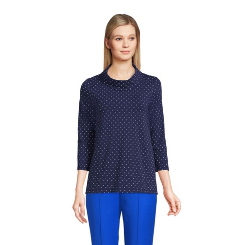 Lands' End Women's Serious Sweats 3/4 Sleeve Funnel Neck Top