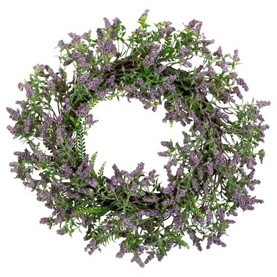 Northlight Lavender and Leaves Spring Floral Artificial Wreath - 22" - Purple