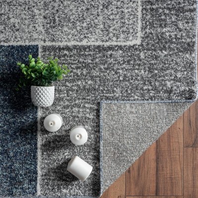 Blue and Gray Geometric Synthetic 5' x 7' Area Rug