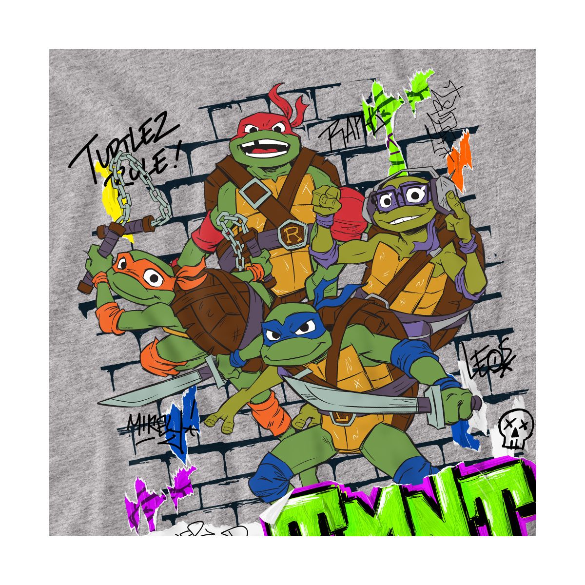Tales Of The Teenage Mutant Ninja Turtles Poster Brick Wall Kids T Shirt For Youth Athletic Heather - thumbnail 3