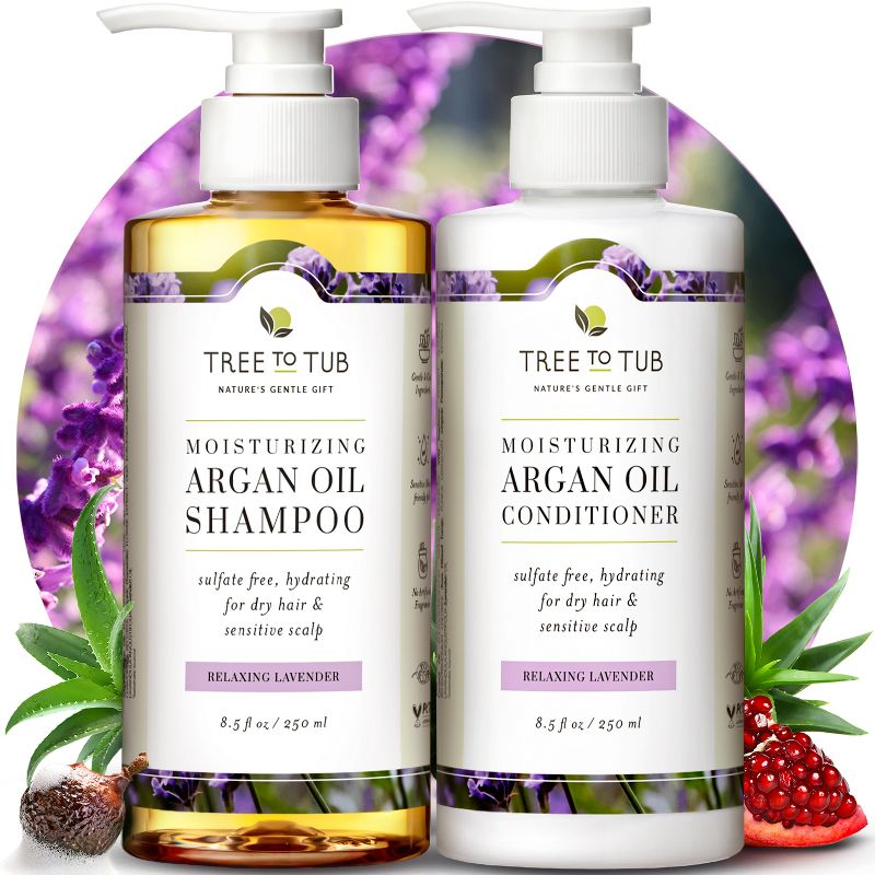 Tree To Tub Hydrating Sulfate Free Shampoo and Conditioner Set for Dry Hair - Moisturizing Argan Oil Shampoo and Conditioner for Women & Men, 1 of 13