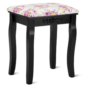 Tangkula MDF Dressing Stool Old-fashioned Vanity Chair Cushion Padded Seat w/ Rose Pattern