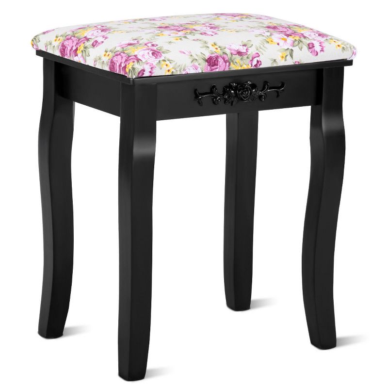 Tangkula MDF Dressing Stool Old-fashioned Vanity Chair Cushion Padded Seat w/ Rose Pattern, 1 of 9