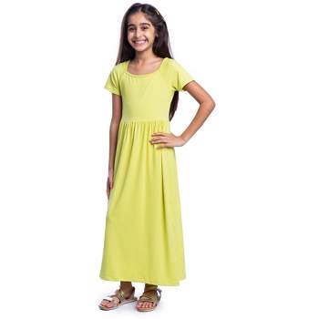 24seven Comfort Apparel Girls Short Sleeve Pleated Maxi Dress