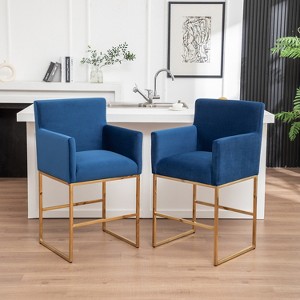 SEYNAR Mid Century Modern Velvet Accent Armrest 27-inch Tall Bar Stool Set of 2 with Metal Frame - 1 of 4