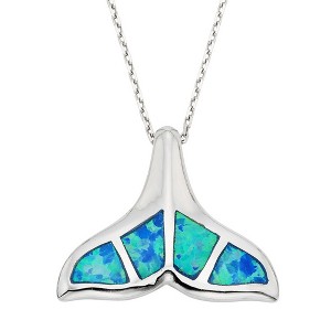 Opalata Sterling Silver Blue Inlay Opal Whale Tail 18" Pendant Necklace - Blue - 1 of 2