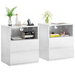 FONTOI End Table Two Drawer End Table Modern Wood Storage Cabinet Stylish Accent Furniture for Living Room Bedroom, White, 19.68"*15.74"*23.62" - 1 of 4