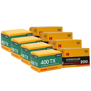 Kodak Professional 400TX Tri-X 400 Black & White Negative Film - 24 Exp (1590652) - 4 Pack with Kodak 200 Color Negative Film (35mm, 36 Exp) - 4 Pack - 1 of 3