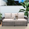 Nertpow 3 Piece Patio Furniture Set - PE Wicker Long Sofa with Barrel-Shaped Design - Durable, Comfortable and Stylish Outdoor Seating Solution,Beige - 4 of 4