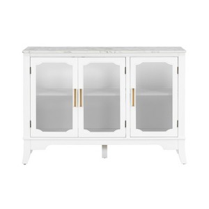Gulches 47 in W x 15 in D x 34 in H White Solid Manufactured Wood Glass Free Standing Decorative Storage Cabinets with 3 Doors in Ancient White - 1 of 4