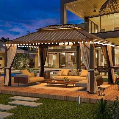 Brown 12' x 16' Aluminum Frame Gazebo with Steel Roof