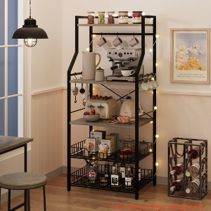 Kitchen Bakers Rack, Microwave Oven Stand with 2 Large Wire Basket, 5-Tier Kitchen Utility Storage Shelf with 8 Hooks - 1 of 4
