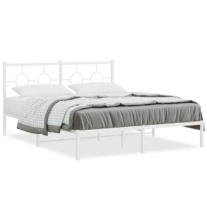 vidaXL White Steel Double Bed Frame with Headboard - Elegant Metal Slats Design (59.1"x78.7") for Modern Bedroom - 1 of 4