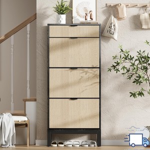 Jojoka 3-Drawer Slim Shoe Cabinet with Flip Doors and Drawer, Narrow Farmhouse Fluted Shoe Organizer with Adjustable Shelves for Entryway - 1 of 4