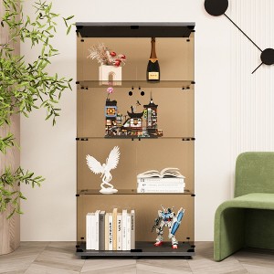 Two-door  Tawny  Glass Display Cabinet 4 Shelves with Door, Floor Standing Curio Bookshelf for Living Room Bedroom Office,  64.7"*31.7"*14.3",Black - 1 of 4
