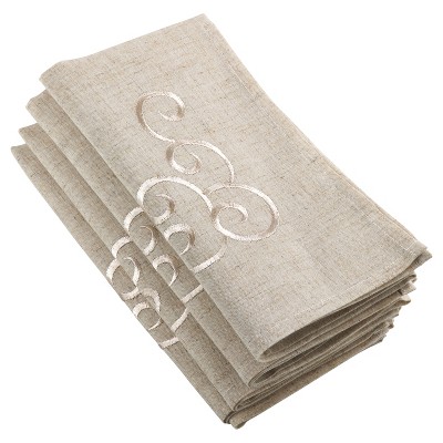 4pk Light Brown Embroidered Napkin 20" - Saro Lifestyle