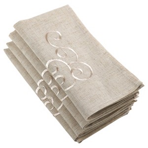 4pk Light Brown Embroidered Napkin 20" - Saro Lifestyle - 1 of 3