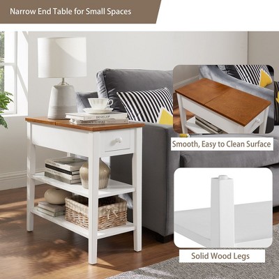 White and Brown MDF Narrow End Table with Charging Station