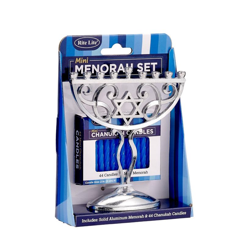 Rite Lite 45pc Classic Style Mini Hanukkah Menorah Set with Candles 4.75" - Silver/Blue, 4 of 5