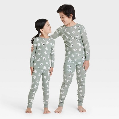 Kids' Halloween Ghost Print Matching Family Pajama Set - Gray