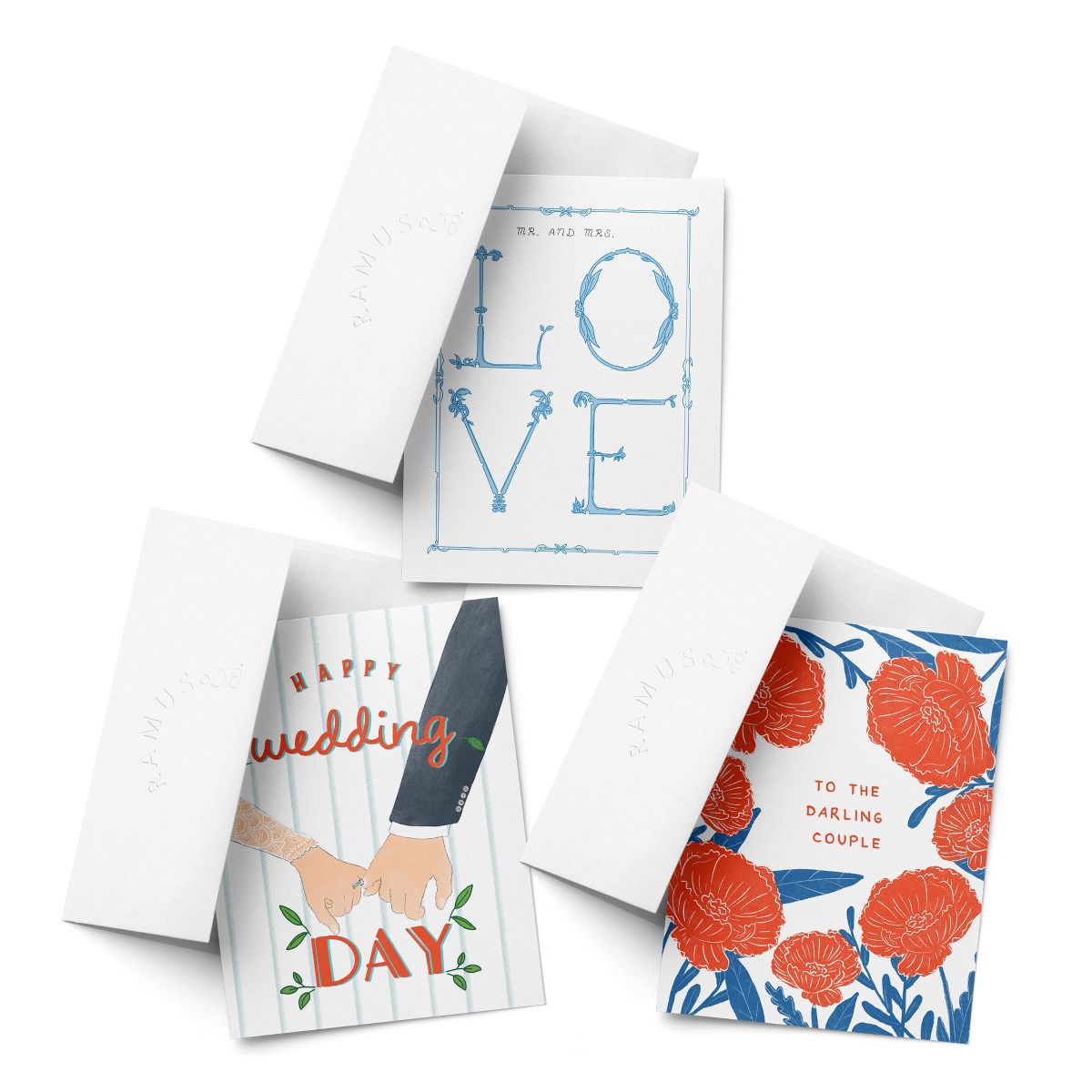 Wedding Greeting Card Pack (3ct) "Love, Happy Wedding Day, To The Darling Couple" by Ramus & Co