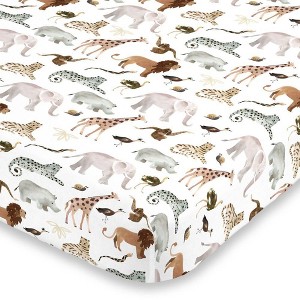NoJo Watercolor Jungle Friends Mini Crib Sheet - 1 of 4